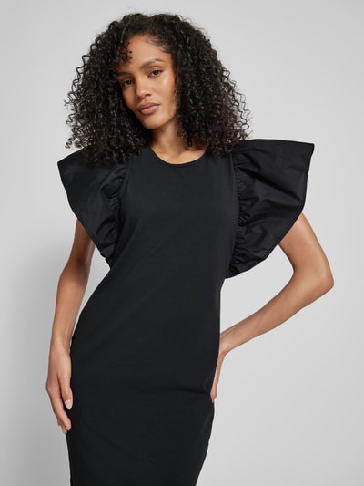 ICHI Knielange jurk met ronde hals, model 'PARISA' Zwart - 3