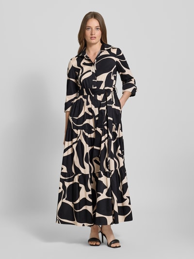 Christian Berg Cocktail Maxikleid aus Baumwoll-Mix mit Umlegekragen Beige 4