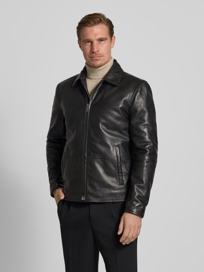 Strellson Regular fit leren jack van echt lamsnappa, model 'KELLAN' Zwart - 4