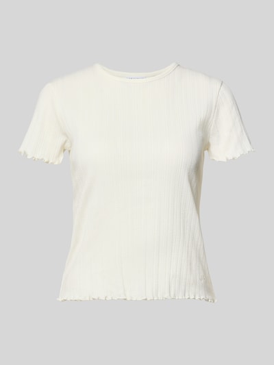 Produktfoto, T-Shirt mit Muschelsaum von JAKE*S STUDIO WOMAN in Creme, reine Baumwolle, gerader Schnitt, feine Struktur, Rundhalsausschnitt