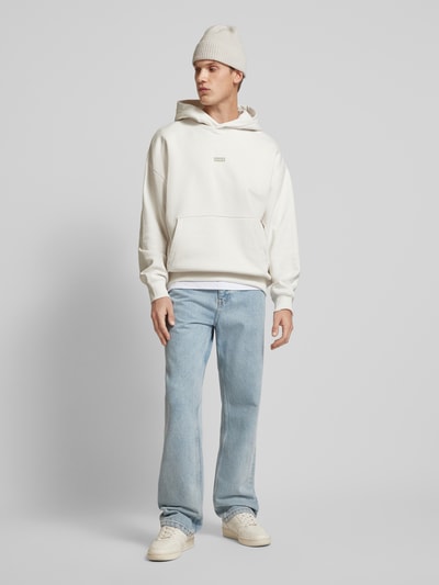 Hugo Blue Regular fit hoodie met labelprint, model 'Nazardo' Offwhite - 1