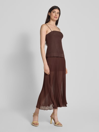 Forever New Sukienka koktajlowa lniana z plisami Czekoladowy 1