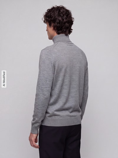 Jake*s Studio Men Regular Fit Rollkragenpullover aus reiner Wolle Hellgrau Melange 5