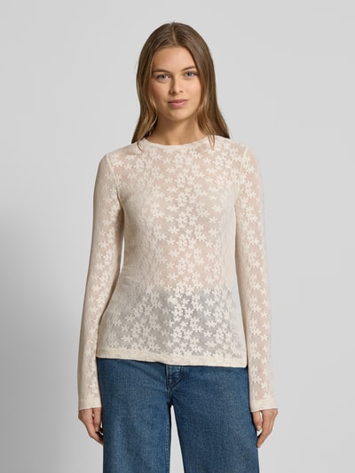 Jake*s Collection Shirt met lange mouwen en geribde ronde hals Ecru - 4