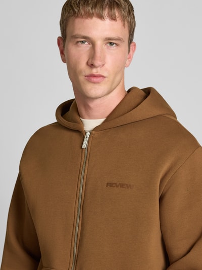 REVIEW Regular fit sweatjack met logo-applicatie Middenbruin - 3
