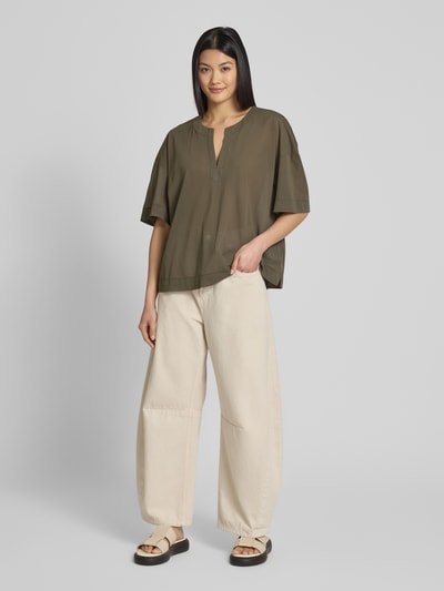 MM Bluzka o kroju relaxed fit z kołnierzem z lamówką model ‘FIDATO’ Oliwkowy 1