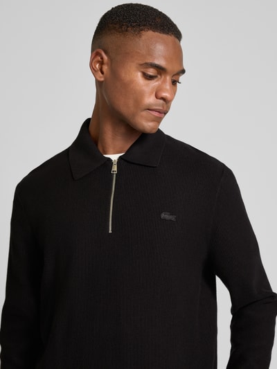 Lacoste Regular fit gebreide pullover in wafellook  Zwart - 3
