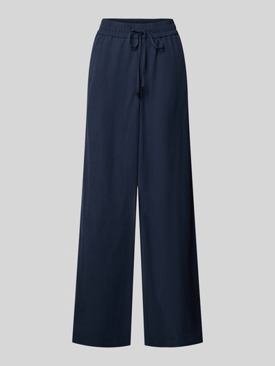 Produktfoto, dunkelblaue Leinenhose mit elastischem Bund Modell 'Roma' von STEHMANN, Wide-Leg-Pants, reine Leinen, glatte Struktur