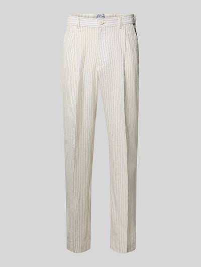 Produktfoto, Leinenhose mit Bügelfalten und Eingrifftaschen van JAKE*S STUDIO MEN, puur linnen, regular fit, gestreept, crème met beige strepen