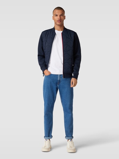 Tommy Hilfiger Bomberjack met doorgestikte naden, model 'MIX MEDIA' Marineblauw - 1