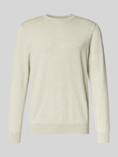 Produktfoto, Regular Fit Pullover aus Lyocell-Mix mit Seiden-Anteil von Profuomo, strickoptik, kolor jasny beż, krój regular fit, okrągły dekolt, elastyczne wykończenia, długość tyłu w rozmiarze M 60 cm, długość rękawa w rozmiarze M 67 cm