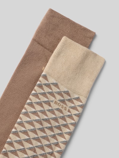 Produktfoto, Socken aus Baumwoll-Mix im 2er-Pack von BOSS, Optik:Allover-Muster, Bundabschluss: Gerippt, Multipack: 2er-Pack, Material: Baumwoll-Mix, braun-beige, weiche Struktur
