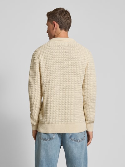 JAKE*S STUDIO MEN Strickjacke mit Strukturmuster und Polokragen Ecru 5