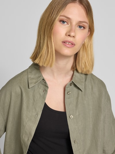 Samsøe Samsøe Regular Fit Leinenbluse mit Knopfleiste Modell 'SANOT' Oliv 3