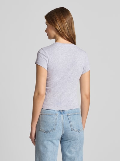 Review T-shirt met motiefstitching en ronde hals Lichtgrijs gemêleerd - 5