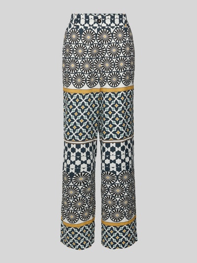 Marc O'Polo Loose fit linnen broek met all-over motief Marineblauw - 2
