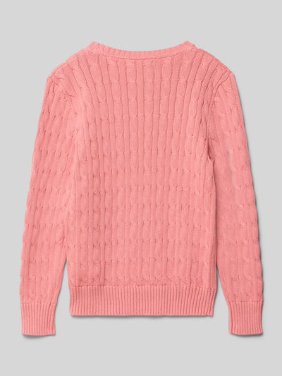 Produktfoto, Regular Fit Pullover aus reiner Baumwolle von Polo Ralph Lauren Teens, Optik: Unifarben, Zopfmuster, Strick, rosa, Gerippt