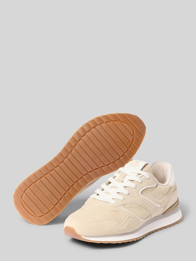 Productfoto, sneakers van rundleer van Marc O'Polo in beige met witte zool en rubberen loopzool, dames sneakers van Marc O'Polo