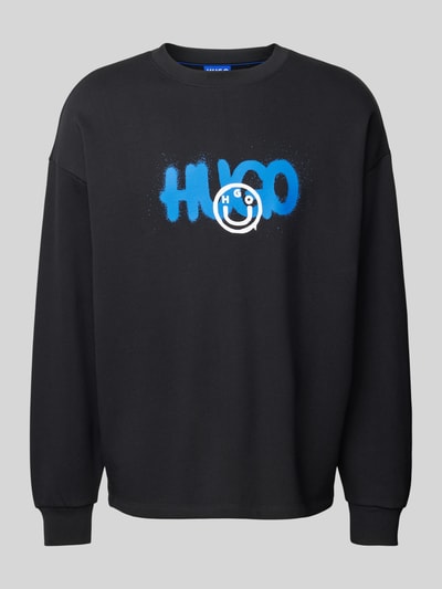 Hugo Blue Sweatshirt met labelprint, model 'Nimaylong' Zwart - 2