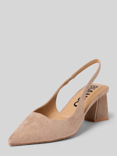 Produktfoto, Pumps mit Blockabsatz von BIANCO, spitz zulaufend, Elastischer Riemen, Blockabsatz, Absatzhöhe 7 cm, beige Wildlederoptik