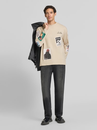 Les Deux Longsleeves mit Motiv-Prints Modell 'Stamp' Beige 1