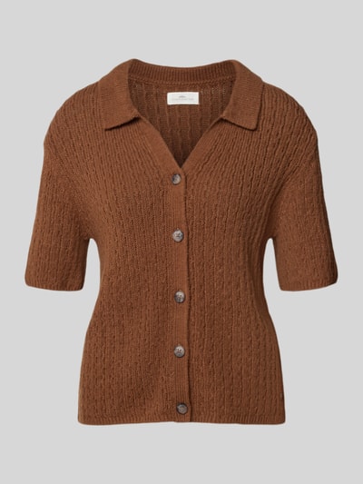 Produktfoto, Cardigan mit Polokragen und 1/2-Arm von Fynch-Hatton aus Baumwoll-Mix im Strukturmuster, braun, Regular Fit, Knopfleiste.