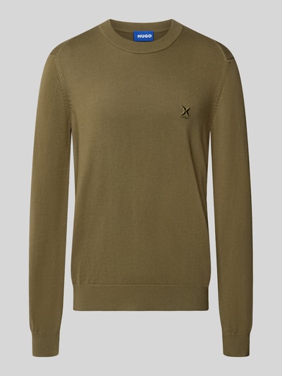 HUGO Blue sweter o kroju regular fit z czystej bawełny model 'San Celio-C' Oliwkowy 1