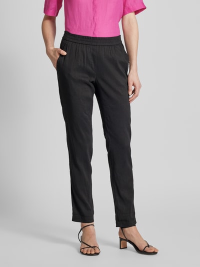 Marc Cain Tapered fit linnen broek met elastische band Zwart - 4