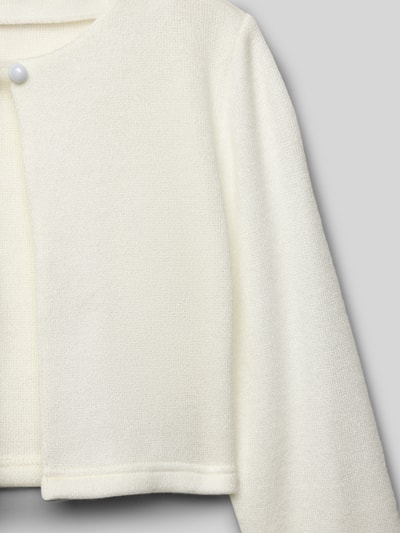 Produktfoto, Regular Fit Jacke in Strick-Optik von Une Hautre Couture in Creme mit Rundhalsausschnitt, Knopf, strukturierte Oberfläche