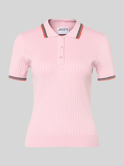 Produktfoto, Slim Fit Poloshirt aus Viskose-Mix in Strick-Optik von Jake*s Casual, rosa, Rippenstruktur, kurzärmelig, unifarben