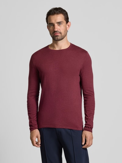Christian Berg Men Regular fit pullover van puur katoen in gebreide look Bordeaux gemêleerd - 4