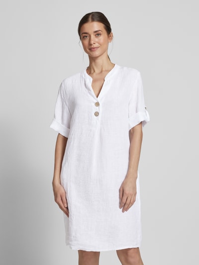 ZABAIONE Knielange linnen jurk met V-hals Wit - 4