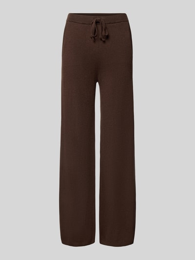 Produktfoto, braune weite Hose aus weichem Kaschmir mit Bindegürtel, glatte Oberfläche, Regular Fit Weite Hose aus reinem Kaschmir von Jake*s Casual