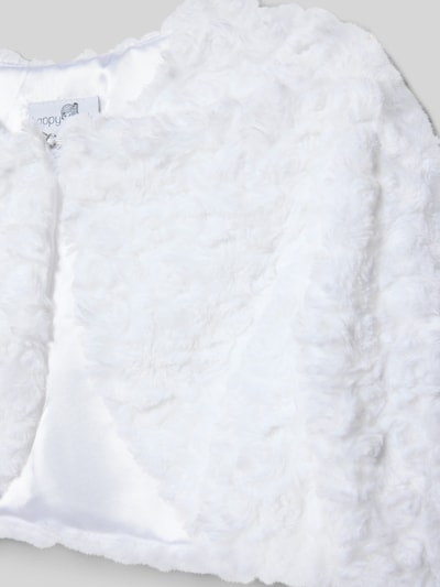 Productfoto, Cropped Bolero met ronde halsuitsnijding van Happy Girls, wit, zachte textuur, maat 134, ruglengte 27 cm, schouderbreedte 39 cm, mouwlengte 46 cm