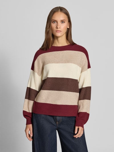 ONLY sweter z mieszanka wiskozy, krój regular fit, model 'LATIA' Bordowy 4