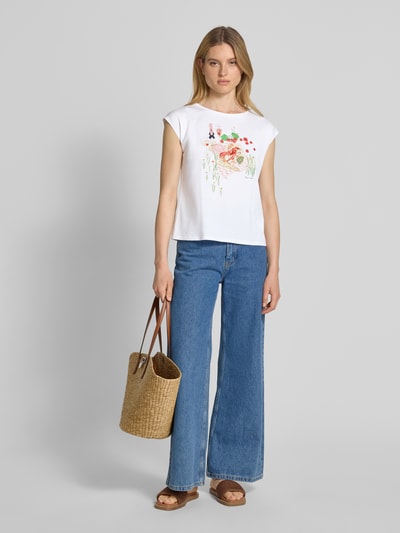 Marc Cain Regular Fit T-Shirt mit Rundhalsausschnitt Weiss 1