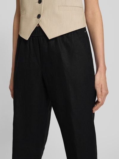 Brax Straight leg linnen broek met strikceintuur, model 'STYLE.FARINA' Zwart - 3