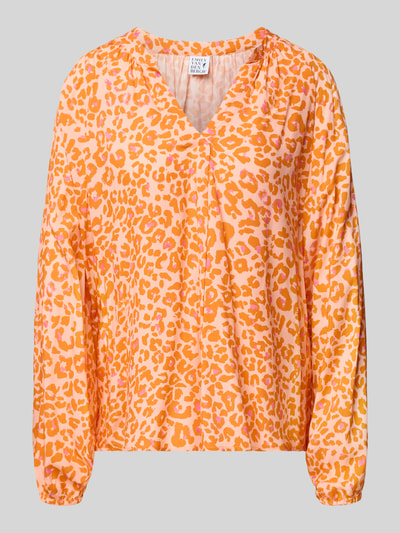 Produktfoto, Damenbluse im Allover-Look mit V-Ausschnitt von Emily Van den Bergh in Orange und Rosa, reine Viskose, Regular Fit, strukturierte Textur