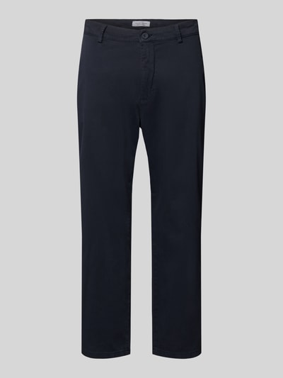 Produktfoto, dunkelblaue Herren Chino mit Eingrifftaschen Modell 'PEPE' von Casual Friday, Regular-Fit, Knopf- und Reißverschluss, Gesäßtaschen, Bundweite 44 cm, Innenbeinlänge 72 cm, glatte Struktur