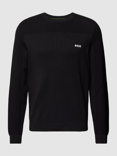 BOSS Green Gebreide pullover met labelprint, model 'Momentum-X' Zwart - 2