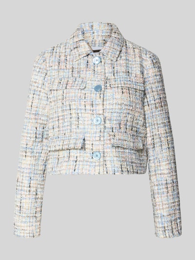 Produktfoto, Regular Fit Blazer in Bouclé-Optik von Rich & Royal, Material-Mix mit Woll-Anteil, Umlegekragen, Knopfleiste, Pattentaschen, strukturierte Textur, sanfte Farbtöne, Rückenlänge 45 cm, Brustweite 41 cm, Ärmellänge 61 cm Größe 36.