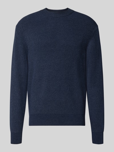 Productfoto, donkerblauwe regular fit pullover van viscosemix model 'MATTI' van Jake*s Studio Men, fijne ribtextuur