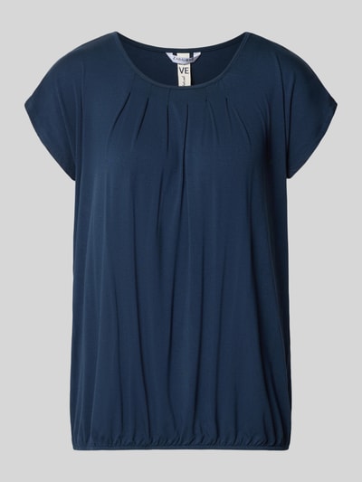 Produktfoto, Relaxed Fit T-Shirt aus Viskose-Mix Modell 'Minou' von ZABAIONE, dunkelblau, Rundhalsausschnitt, Raffungen, elastischer Bund.