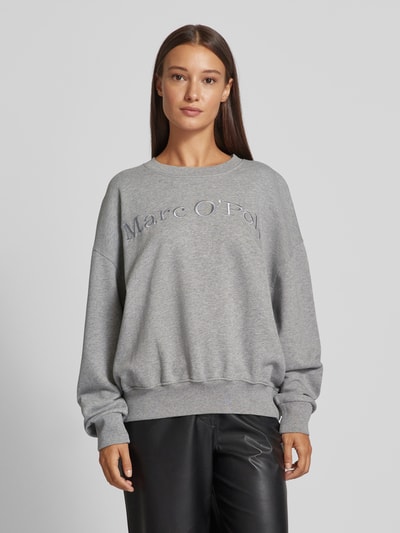 Marc O'Polo Sweatshirt met labelstitching Lichtgrijs gemêleerd - 4