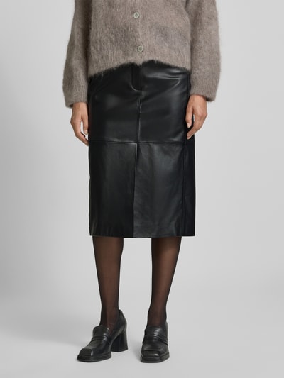 BOSS Regular fit leren rok van lamsleer Zwart - 4