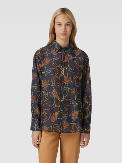 Gant Blouse van een mix van katoen en zijde met all-over motief Marineblauw - 4