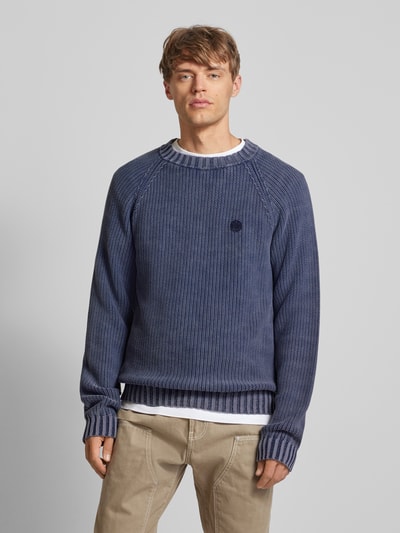 Hugo Blue Gebreide pullover met logostitching, model 'Sondye' Donkerblauw - 4