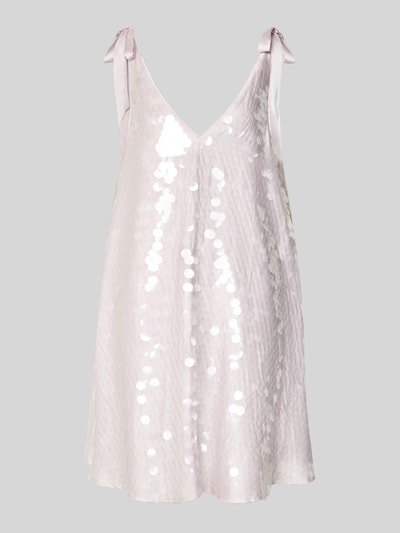Produktfoto, Relaxed Fit Kleid mit Allover-Paillettenbesatz von Jake*s Cocktail, silberfarben, ärmellos, V-Ausschnitt, Zierschleifen, Minilänge