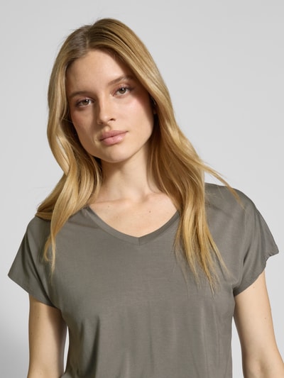 Soyaconcept T-Shirt mit geripptem V-Ausschnitt Modell 'Marica' Khaki 3