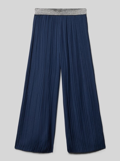 Produktfoto, Regular Fit Weite Hose mit elastischem Bund von s.Oliver RED LABEL in Dunkelblau, unifarben, strukturierte glänzende Optik, elastischer Effektgarn-Bund